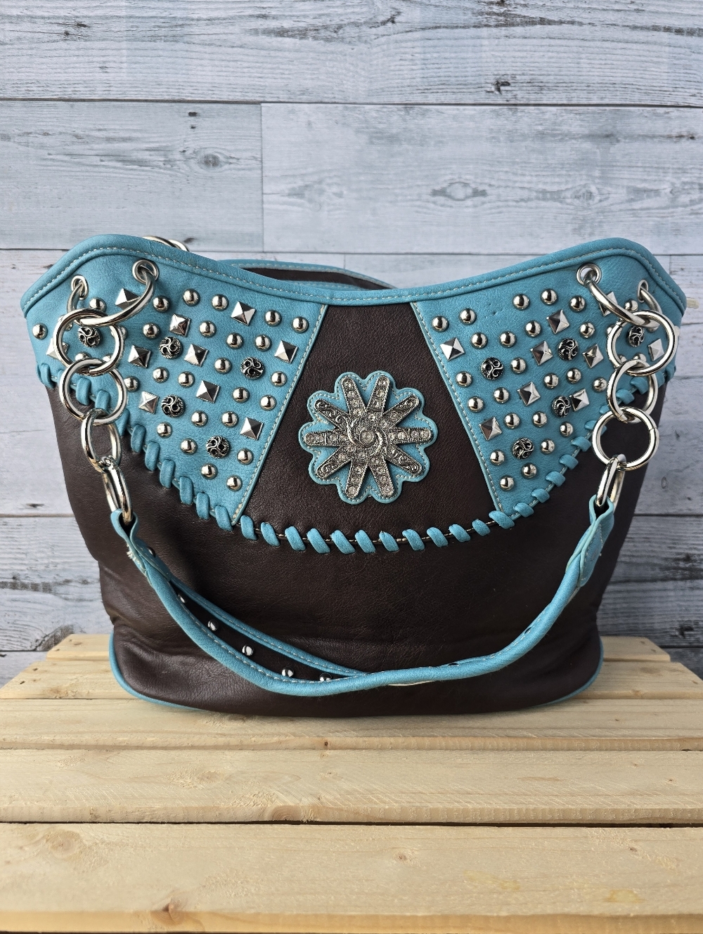Montana West Dark brown Teal Hobo Western Shoulder Bag